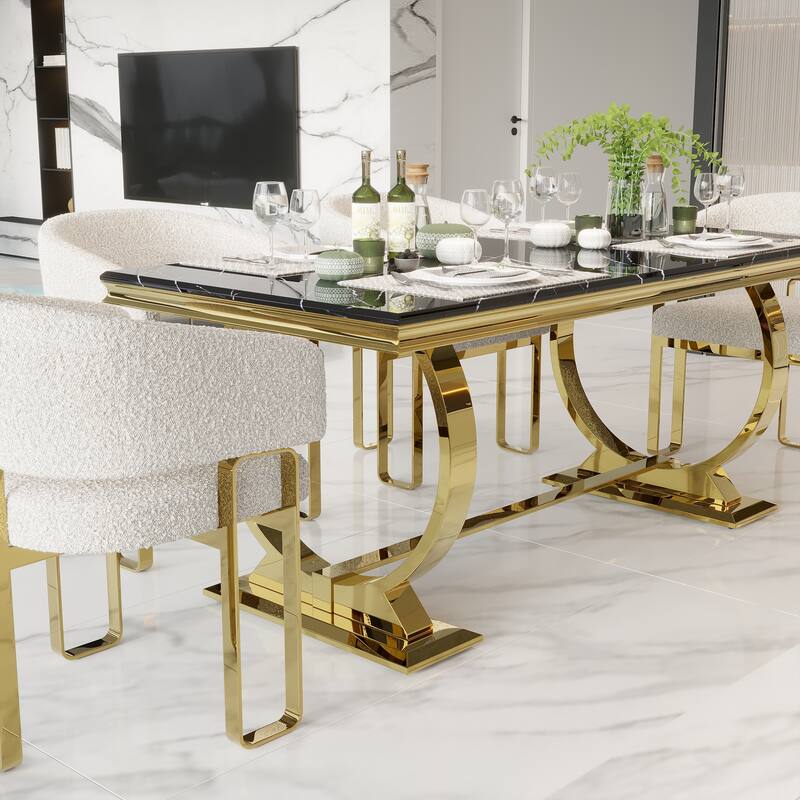 Luxurious Dining Room Table Set with Velvet Dining Chairs