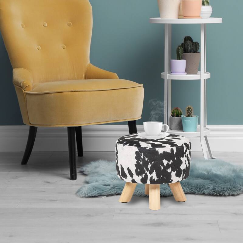 Adeco Cow Fabric Ottoman Bench Stool