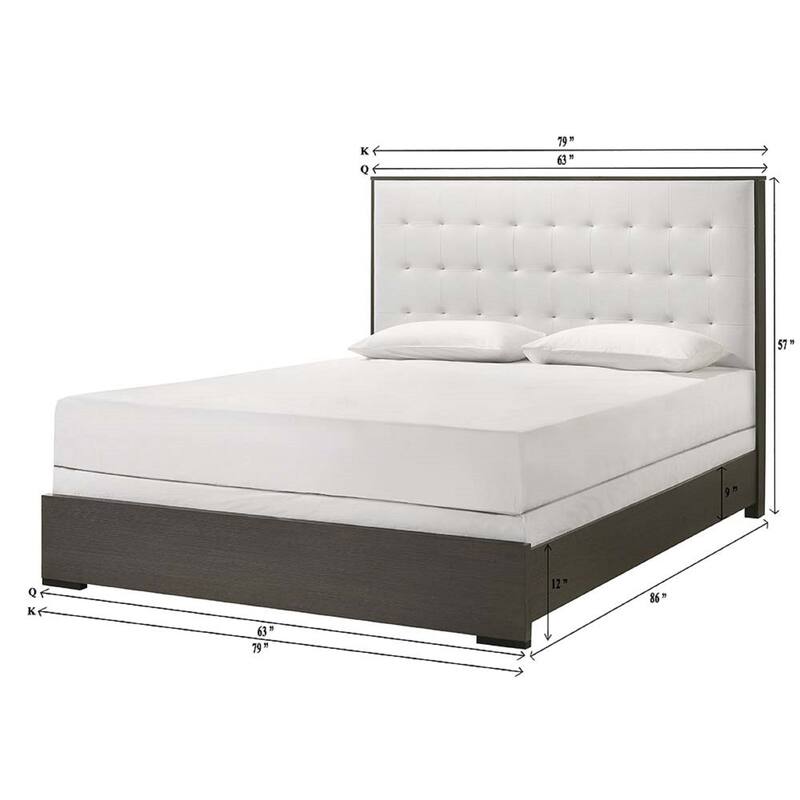 Queen Size Panel Bed with Button Tufted Headboard in Beige Upholstery