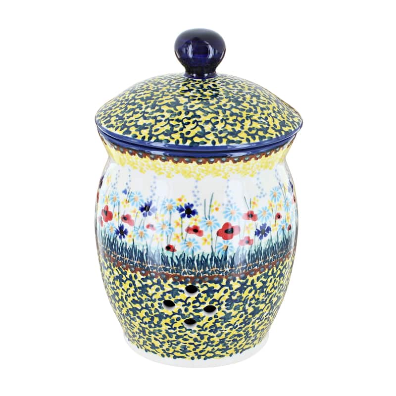 Blue Rose Polish Pottery P078 Manufaktura Garlic Keeper - Prairie Garden