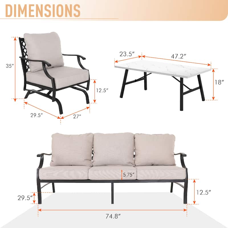 MAISON ARTS Patio Conversation Sets 5/7/9-Seat, Sofa Set with 2 Single Sofa Chairs, 3-Seater Sofa, Ottoman and Coffee Table