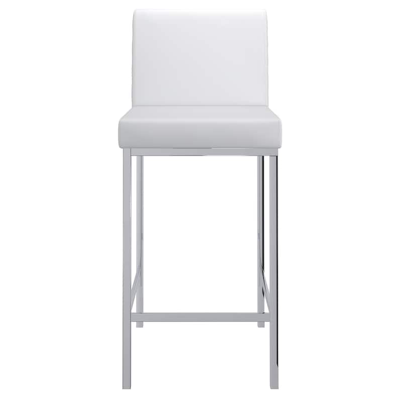 Contemporary Faux Leather and Metal 26" Counter Stool, Set of 4 - White and Chrome