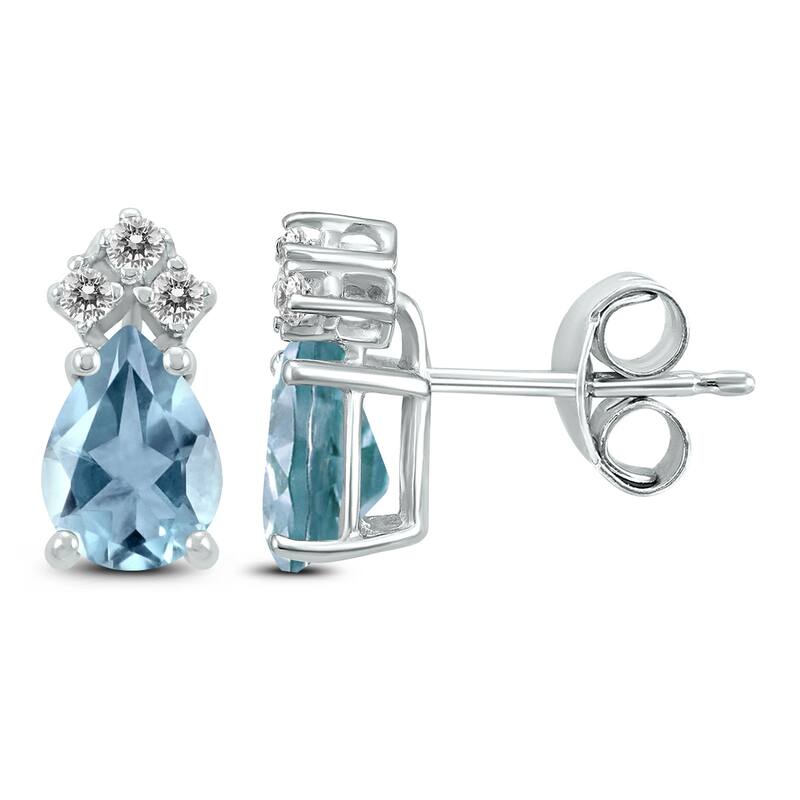 Marquee 14K White Gold 5x3MM Pear Aquamarine and Diamond Earrings