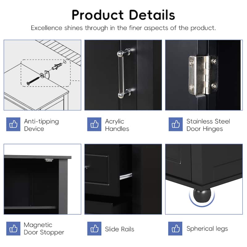 Tall Bathroom Storage Cabinet,Freestanding Storage Cabinet with Two Drawers and Adjustable Shelf,MDF Board with Painted Finish