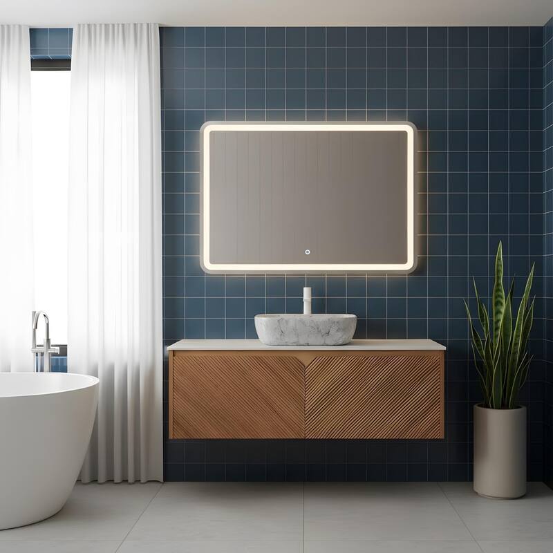 Wall-mounted Bathroom Vanity with Rectangular Vessel Basin