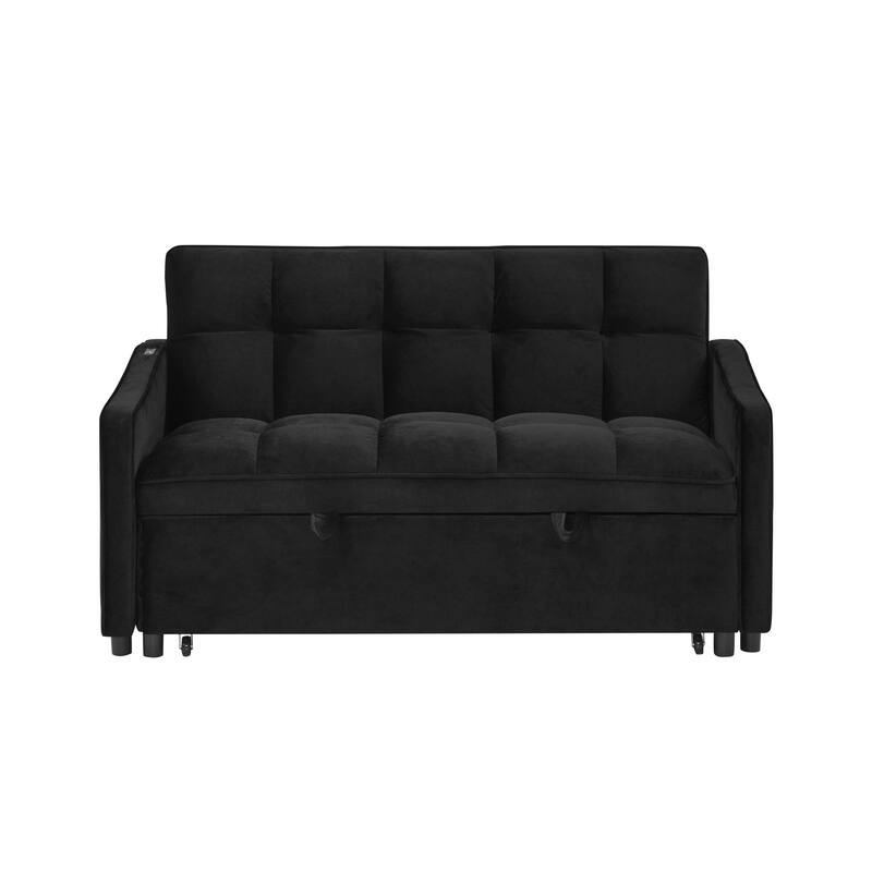 Roomfitters Velvet Loveseat Sofa Bed with Pull-Out Bed, Adjustable Back, USB & Type-C Charging, Arm Pockets