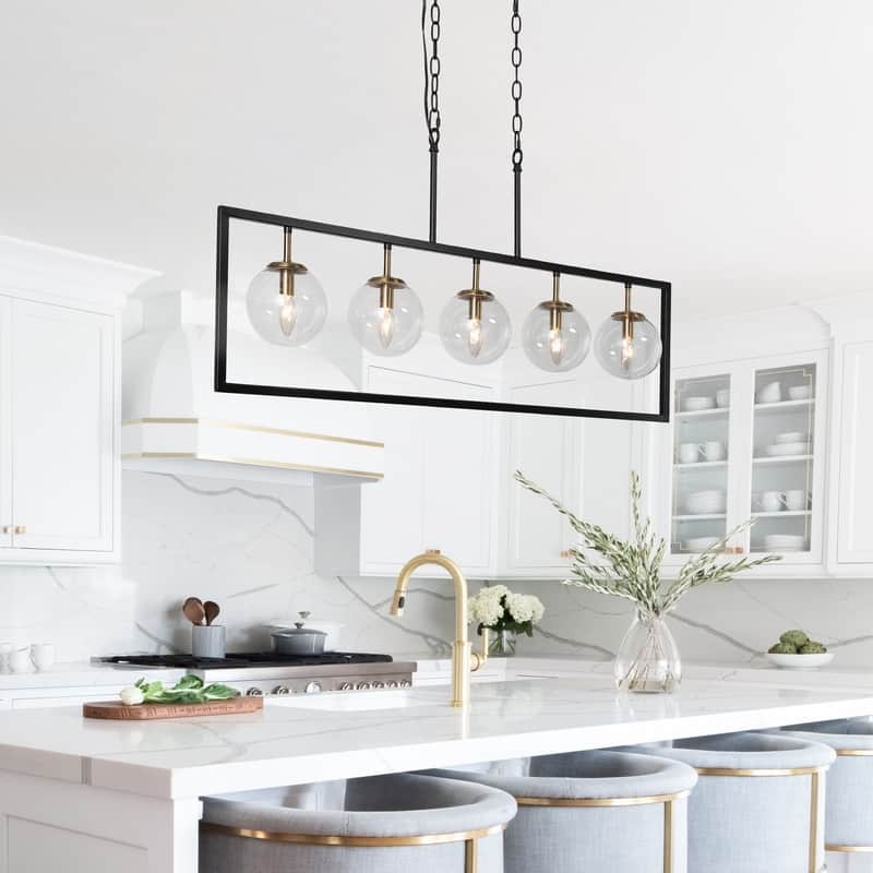 Marsie Modern Farmhouse 40-inch Linear Chandelier Globe Glass Kitchen Island Pendant Lights for Dining Room
