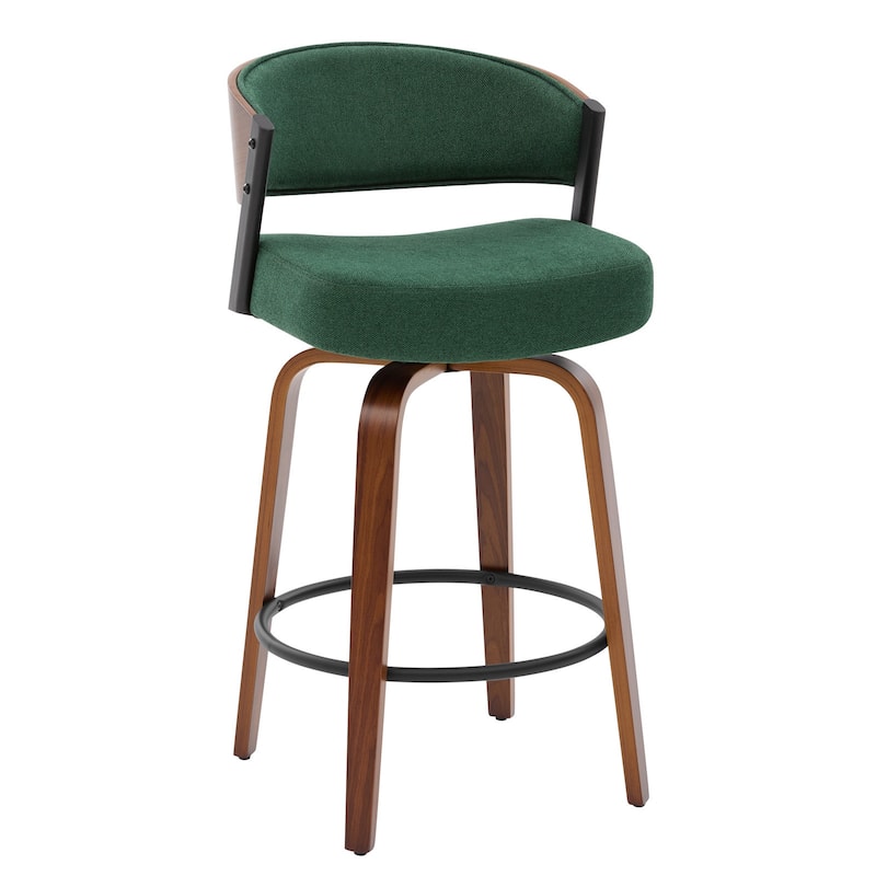 Upholstered Swivel Counter Height Bar Stool with Curved Back and Bentwood Frame - 37.2"H x 19.1"W x 20.5"D