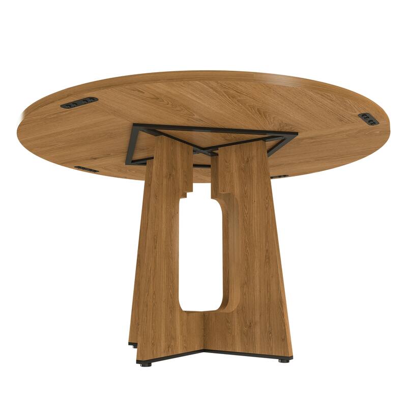 Round Dining Table for 4, 47 Inch Farmhouse Kitchen Table, MDF Circle Table with Oak Finish, Easy Assembly - Ancient Oak