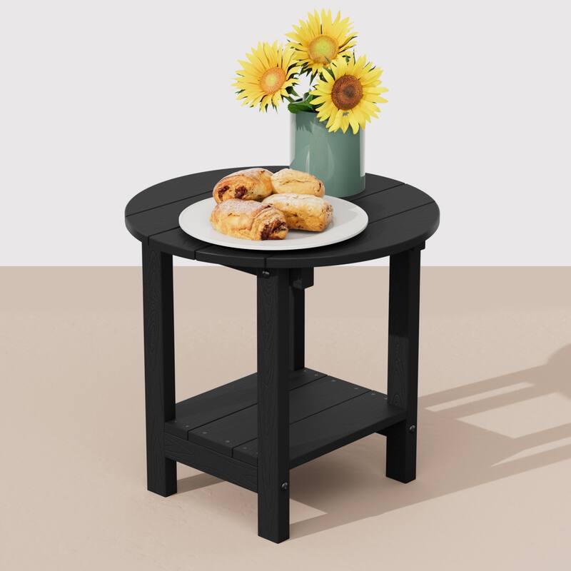WINSOON All Weather HIPS Outdoor Round 2-Tier Outdoor Side Tables Adirondack Tables