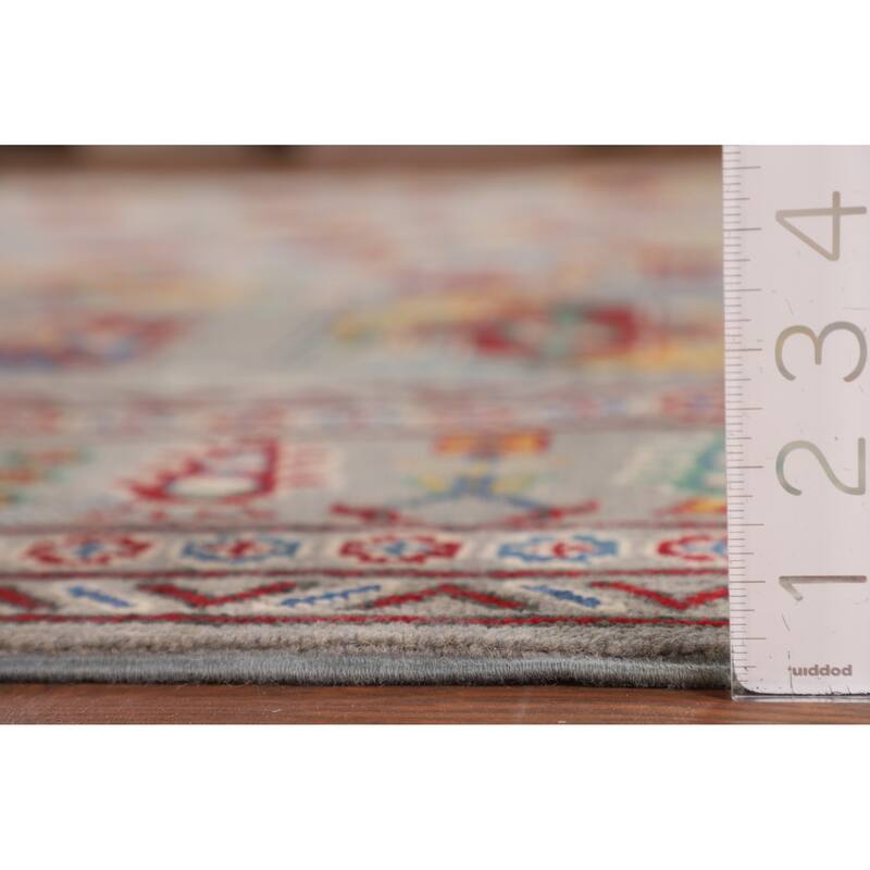 All-Over Gray Kazak Oriental Area Rug Hand-Knotted Wool Carpet - 8'5" x 11'9"