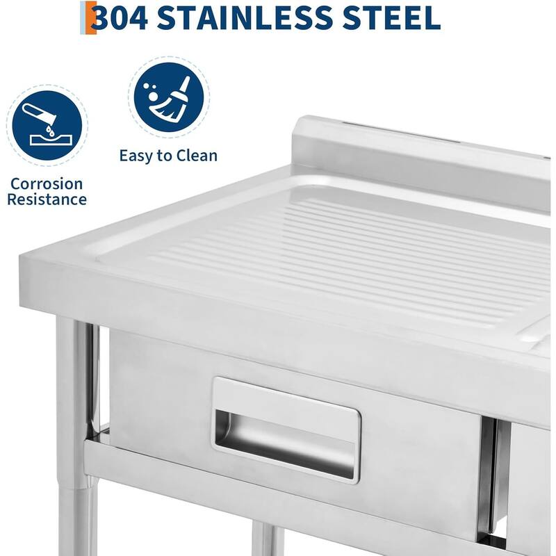 39.4"x19.7"x38.6" Freestanding Single Bowl Utility Sink with Pull-Out Hot & Cold Faucet