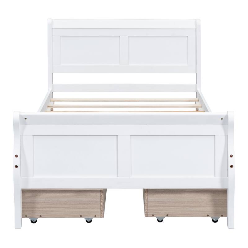 Twin Pine Wood Platform Bed with 4 Drawers & Design