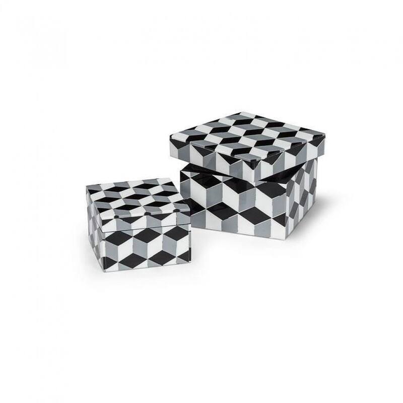 Set Of 2 Square Geometric Pattern Decorative Boxes