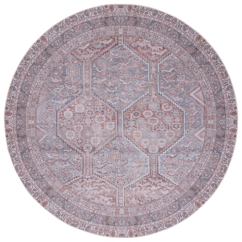 SAFAVIEH Tucson Machine Washable Slip Resistant Jenny Boho Oriental - 6' Round - Grey/Rust - Round