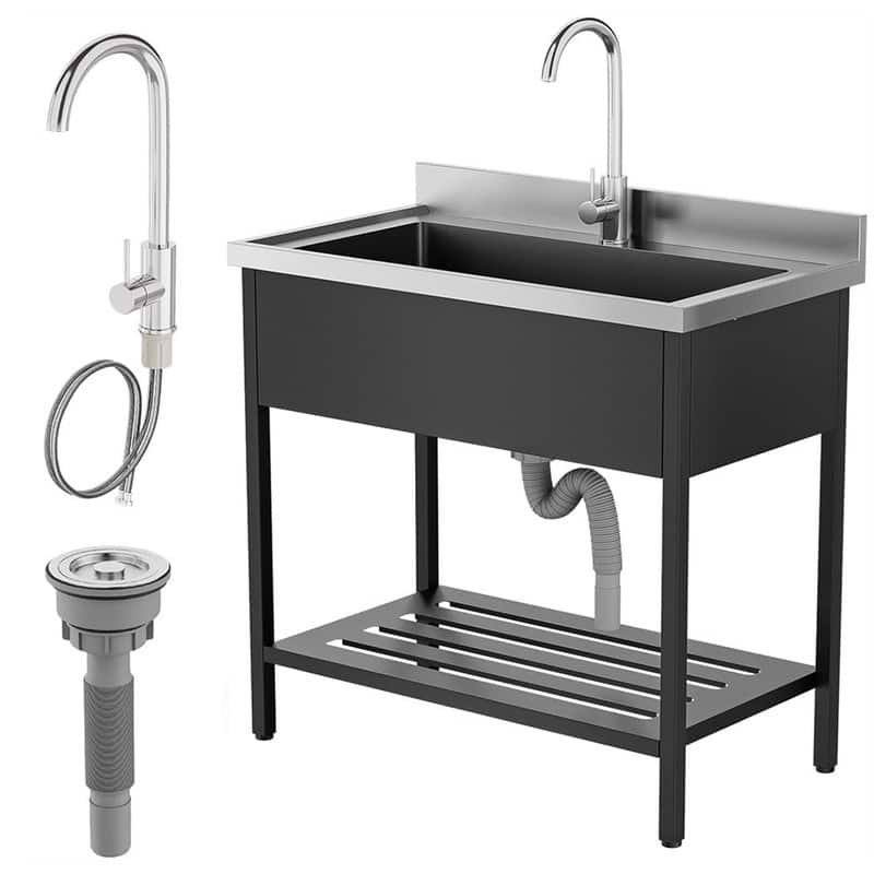Freestanding Stainless Steel Utility Sink Laundry/Kitchen Sink With Faucet & Legs