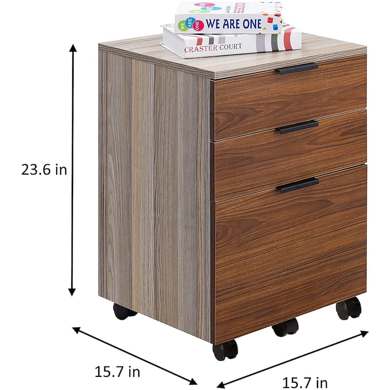 JJS 3 Drawer Rolling Wood File Cabinet with Locking Wheels for A4 or Letter Size