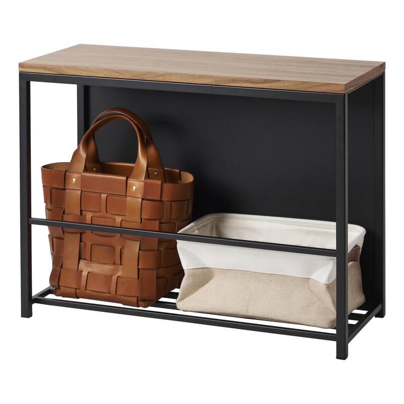 Yamazaki Home Entryway Storage Organizer and Bench, Steel and Wood - L 9.84 x W 23.62 x H 17.72 inches - Black
