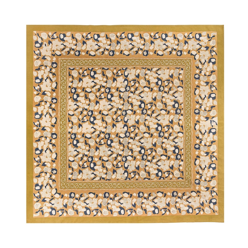 Couleur Nature Forest Harvest Tablecloth - Mustard/Blue - 90" x 90"