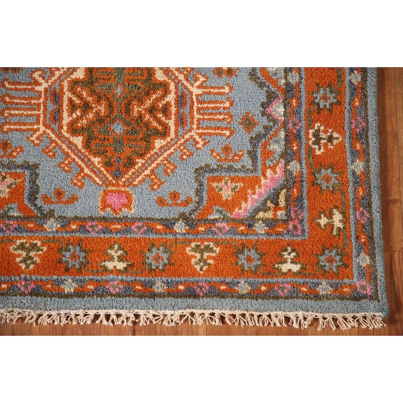 Geometric Kazak Oriental Accent Rug Handmade Blue Wool Carpet - 3'0"x 5'0"