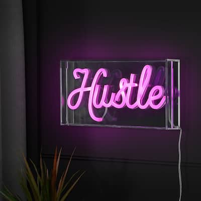 Hustle 11.88" X 5.88" Contemporary Glam Acrylic Box USB Operated LED Neon Light, Pink by JONATHAN Y - 11.88" X 5.88"
