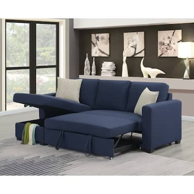 Blue Reversible Pop-Up Sleeper Sectional, 88x58x34 inches, 203 lbs