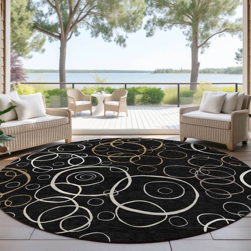 Machine Washable Indoor/ Outdoor Contemporary Nexus Chantille Rug - Black - 8' x 8'