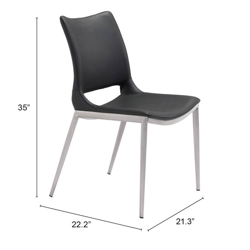 Set of 2 Dining Side Chairs with Silver Legs and Stainless Steel Frame - 22.2” x 21.3” x 35”