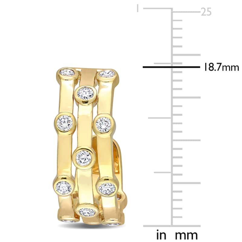 7/8ct TDW Lab-Grown Diamond 3-Row Hoop Earrings in 18k Yellow Micron Silver