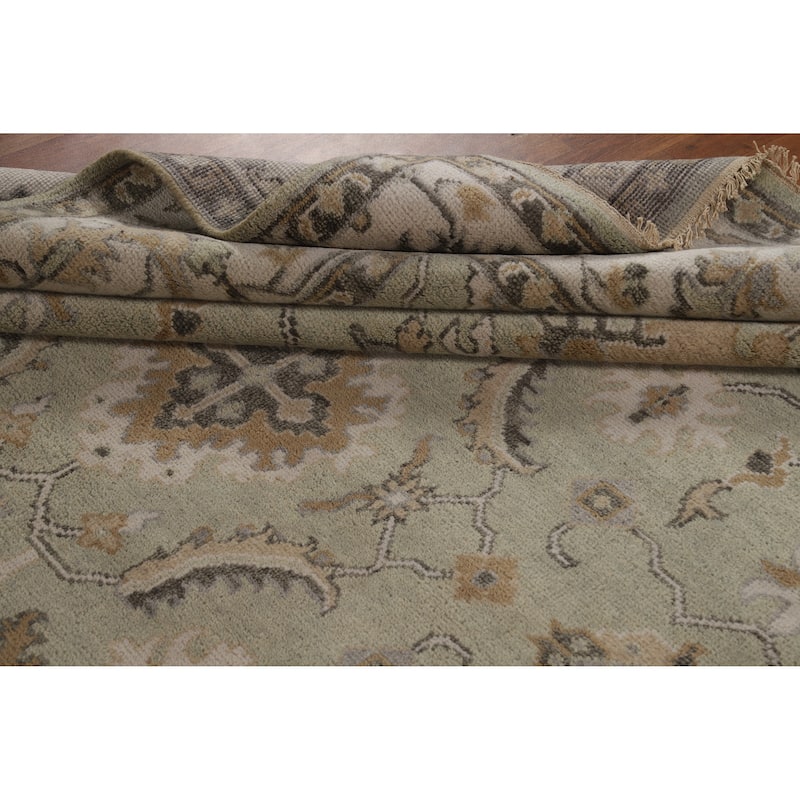 Green Ivory Oushak Indian Area Rug Hand-Knotted Wool Carpet - 8'1" x 10'1"