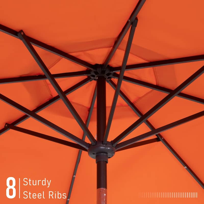10Ft Patio Ruffled Edge Umbrella Auto-Tilt Crank Umbrella with LED Lights