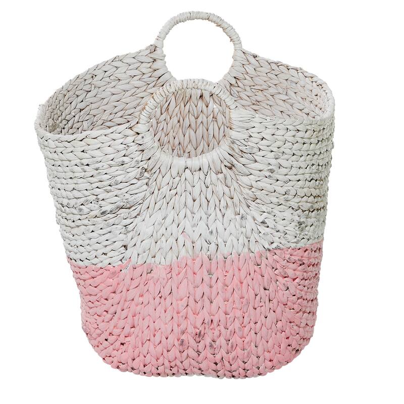 Seagrass Handmade Large Woven Decorative and Functional Storage Basket with Handles - Brown, White, Black