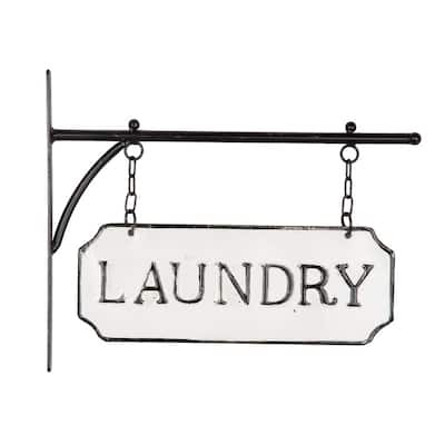 Foreside Home & Garden White and Black Enamel Laundry Wall Sign on Metal Hanger - 1x13.25x10.8