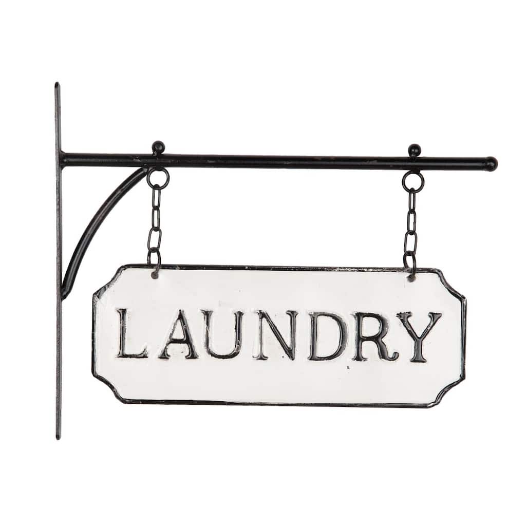 Foreside Home & Garden White and Black Enamel Laundry Wall Sign on Metal Hanger - 1x13.25x10.8
