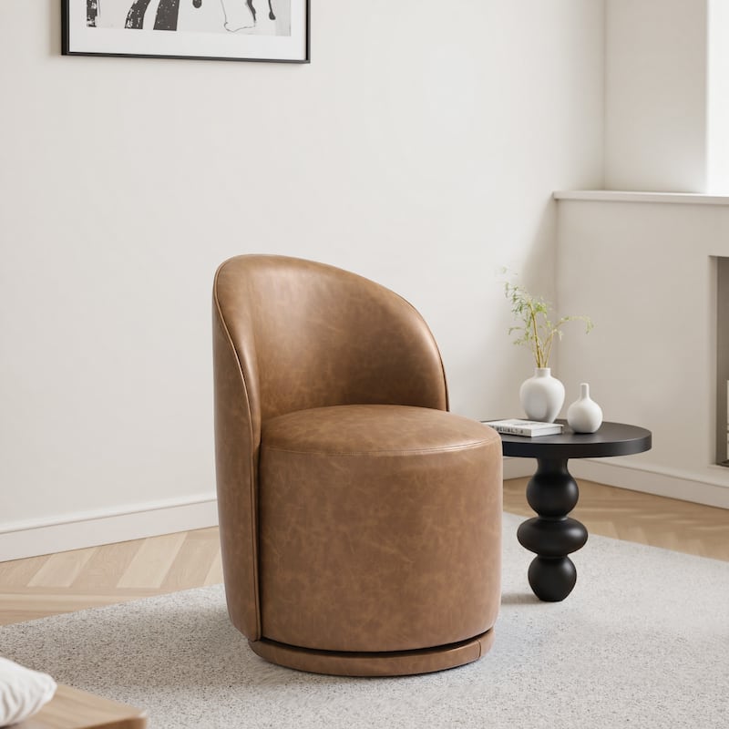 UIXE Modern Upholstered Swivel Armless Side Dining Chairs - Brown/Leather