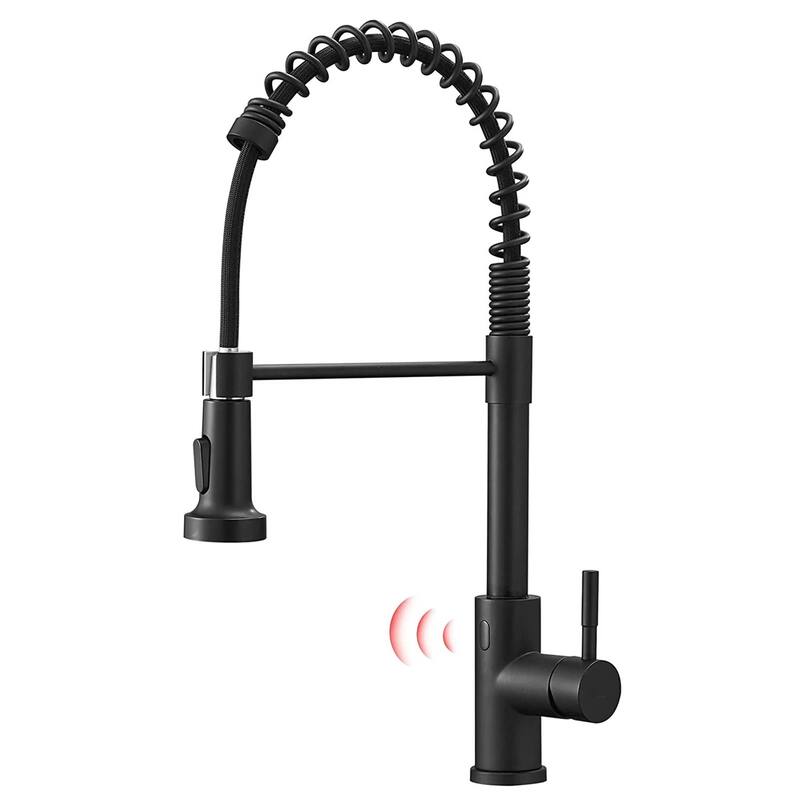Touchless Pull Down Kitchen Faucet Single Handle Commercial Kitchen Sink Faucets With Sprayer Smart Single Hole Taps With Valve - Matte Black