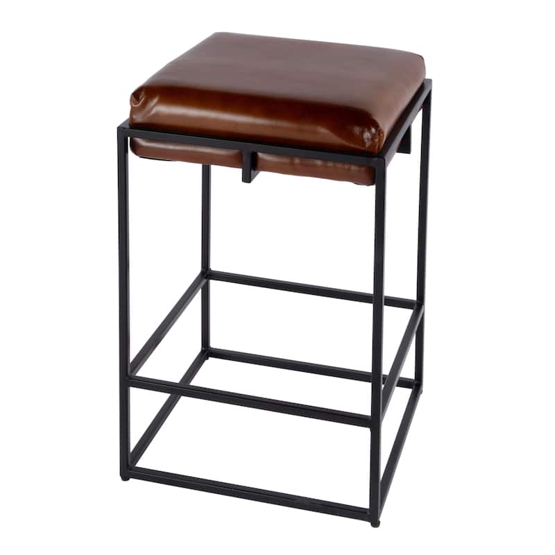 Dudley Leather and Iron Backless Counter and Bar Stools with Footrest