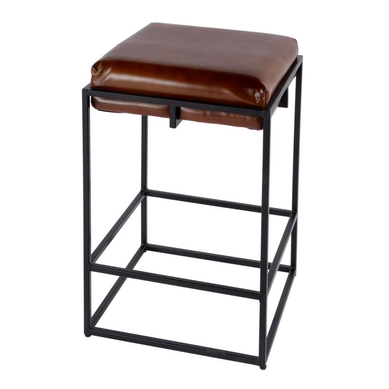 Eldridge Leather and Iron Backless Counter and Bar Stools with Footrest - Counter Height - Brown Leather