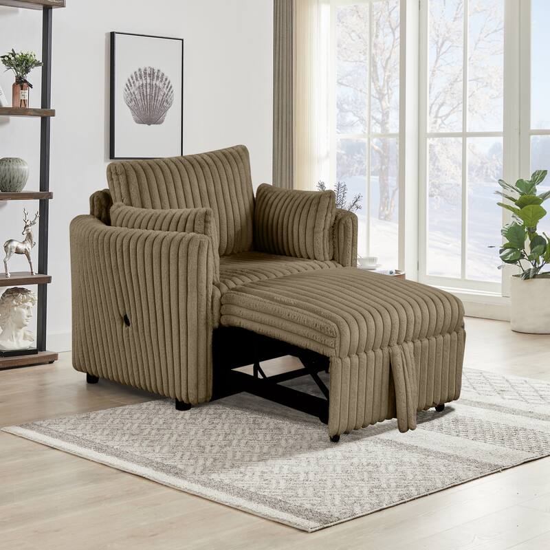 Modern Fabric Sleeper Single Sofa with USB and 2 pillows - Brown