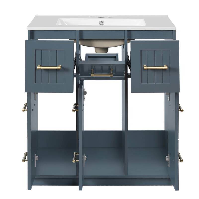 Roomfitters 30" Bathroom Vanity with Undermount Sink, Painted Storage Cabinet with Sliding Bins & Tilt-Down Compartment