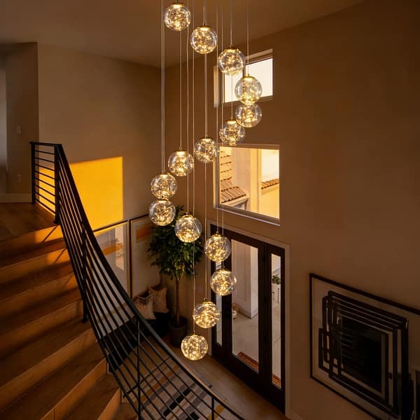 slide 2 of 13, 15-Light LED Staircase Chandelier Crystal Ceiling Lights Large Chandeliers for High Ceilings, Entryway Modern Lighting Fixture Foyer Chandelier
