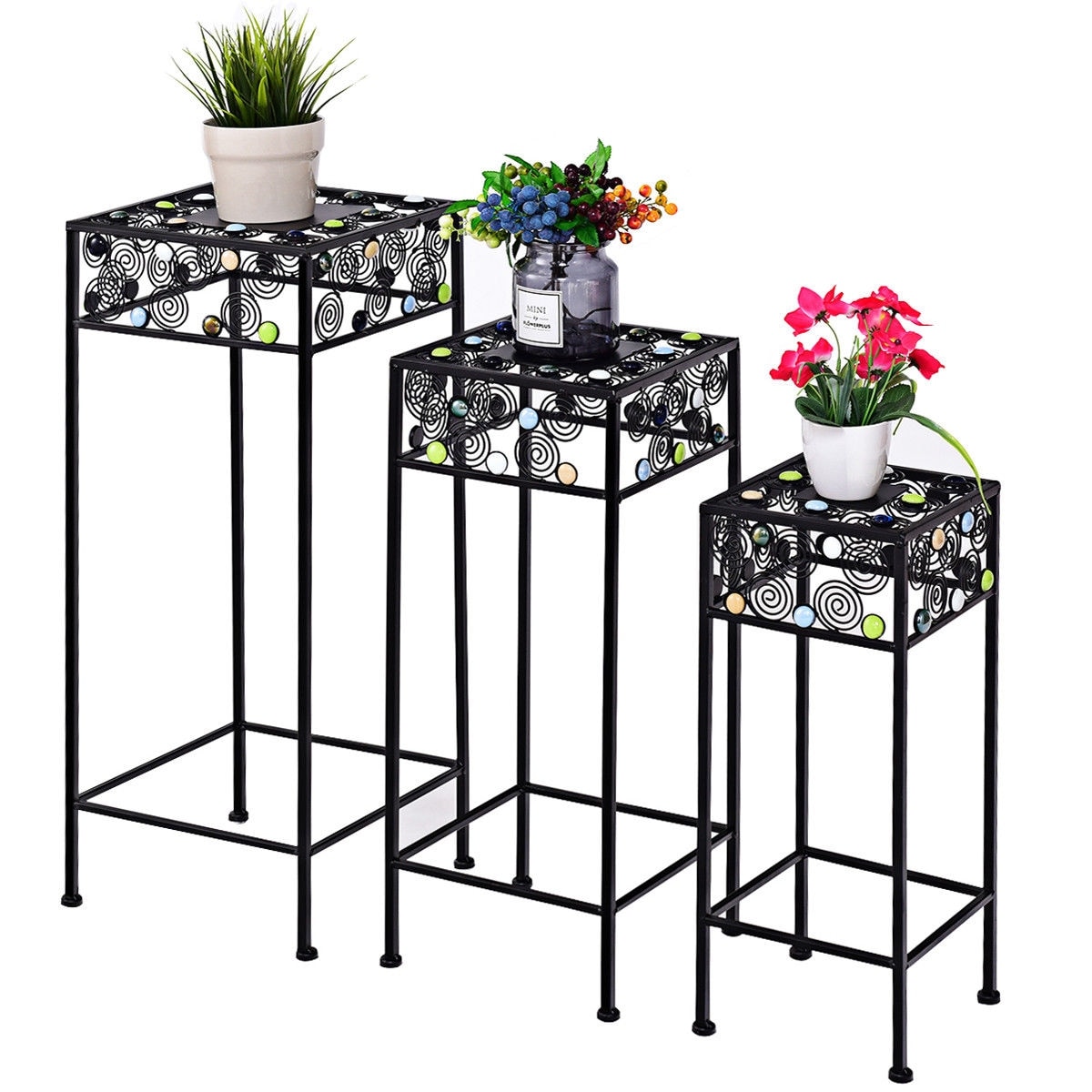 Shop Gymax 3 Piece Metal Plant Stand Rack Pot Pots Garden Ceramic