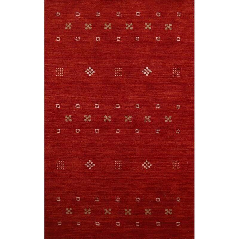 Gabbeh Indian Rug Hand-Knotted Red Wool Carpet - 3'1" x 4'9"