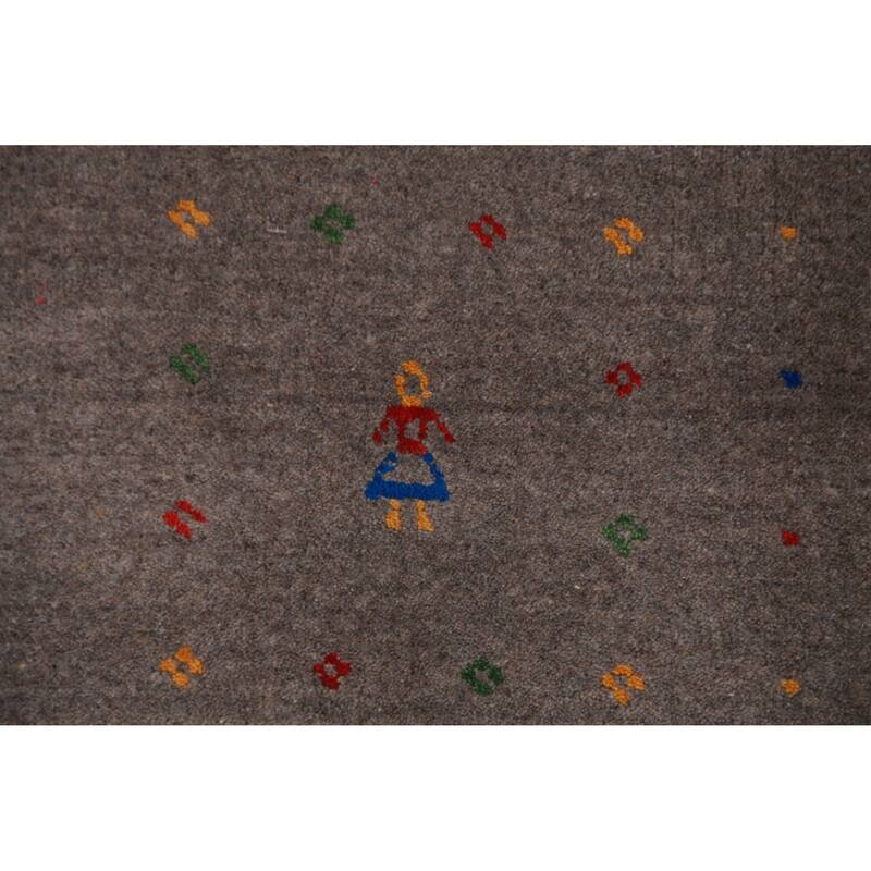 Tribal Gabbeh Indian Area Rug Handmade Grey Wool Carpet - 7'11" x 9'11"