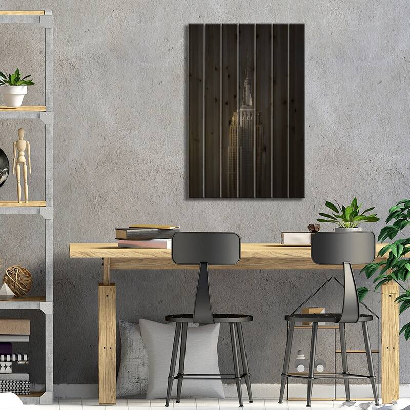 The Empire State Building Print On Wood by Sebastien Del Grosso - Multi-Color