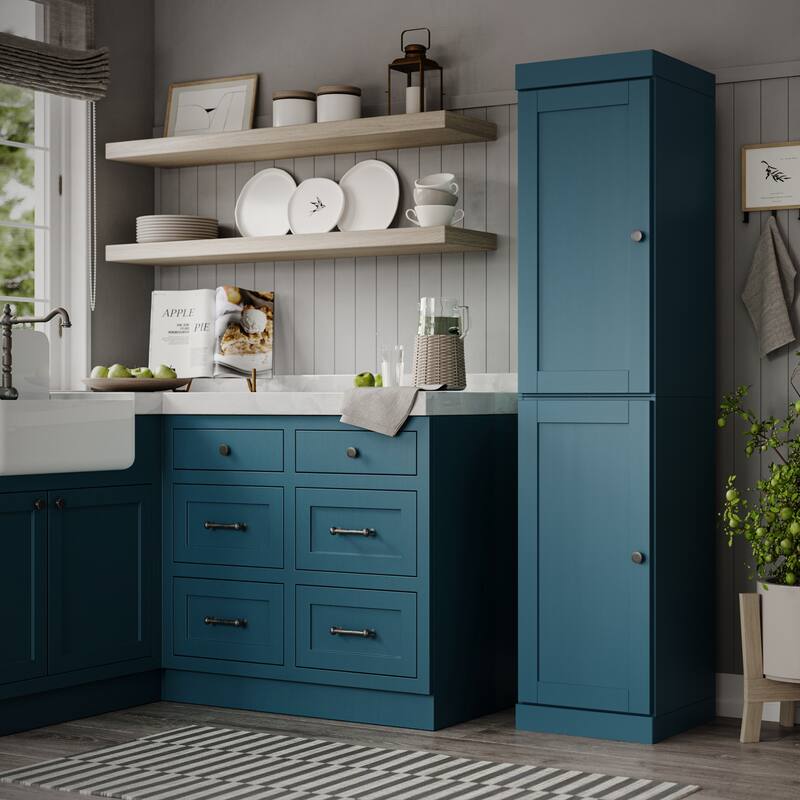 Palace Imports 100% Solid Wood 16.5" Kitchen Pantry Cabinet with Shaker Doors and Adjustable Shelves - Teal Blue
