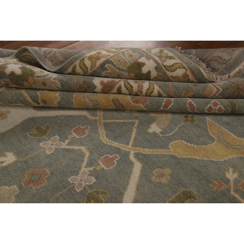 All-Over Gray Green Oushak Indian Large Rug Hand-Knotted Wool Carpet - 11'8" x 17'5"