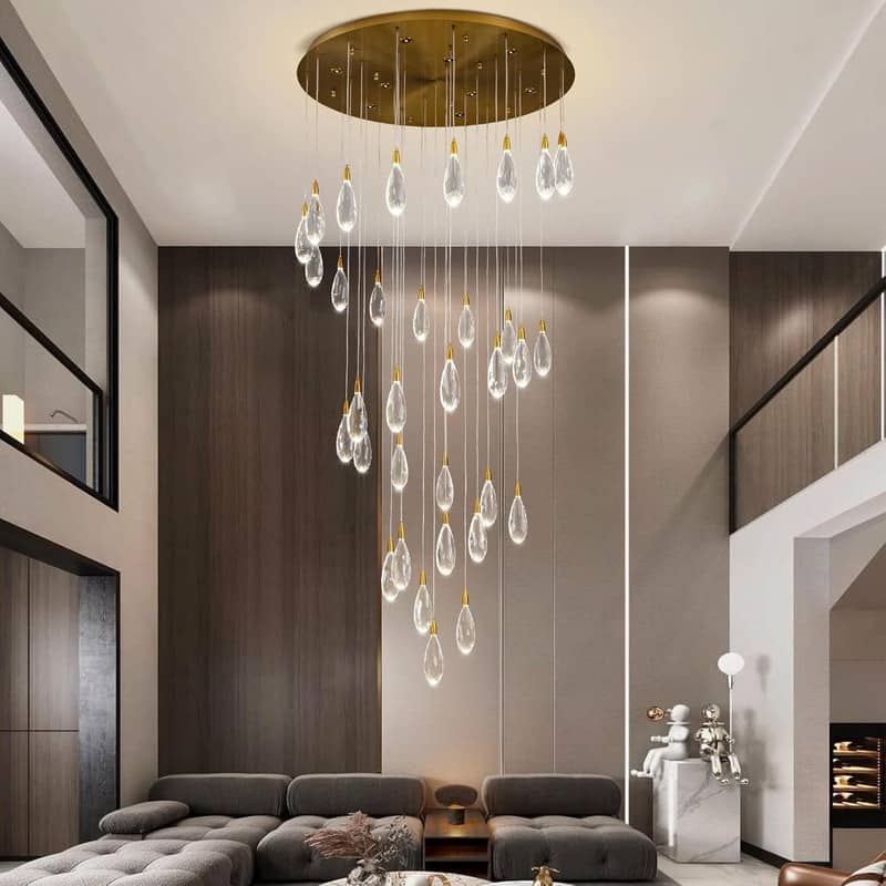 KAYLA 45in Long Crystal Chandelier 43-Lights Gold Large Spiral Staircase Chandeliers - 35.83in - Glod