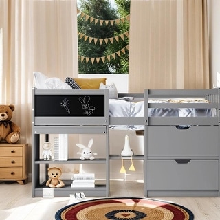 Twin Size Low Loft Bed with Rolling Desk, Shelf and Drawers - Bed Bath ...
