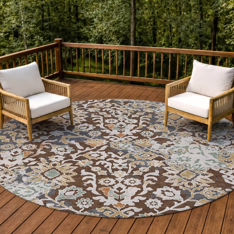 Machine Washable Indoor/ Outdoor Global Avon Chantille Rug - Chocolate - 8' x 8'